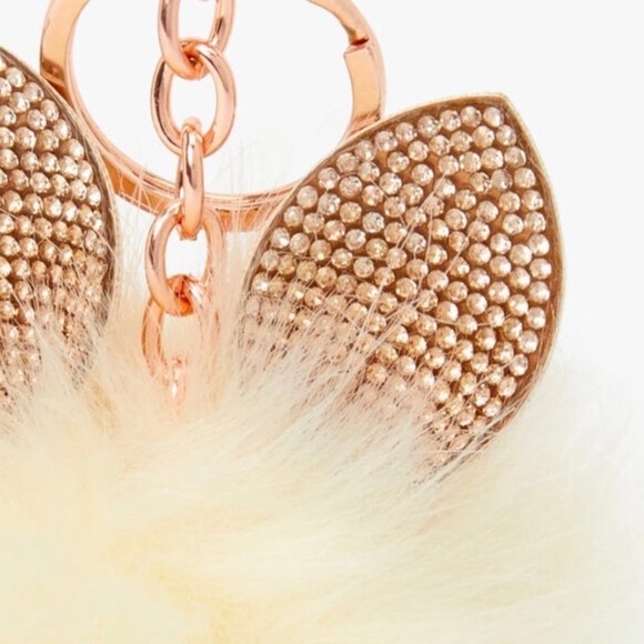 The purr-fect keyring, cute ivory pom pom ball and sparkly embellished cat ears - Picture 2 of 4